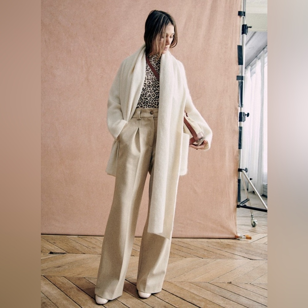 BNWT Sézane Theophile wool trousers in mottled ecru